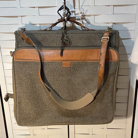 Vintage Hartmann Tweed & Leather Brown and Tan Men's Garment Bag